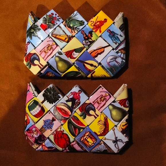 Set of 2 Gift Card Holder. Recycled Plastic, Vintage Print Handmade Unisex. - Picture 1 of 9